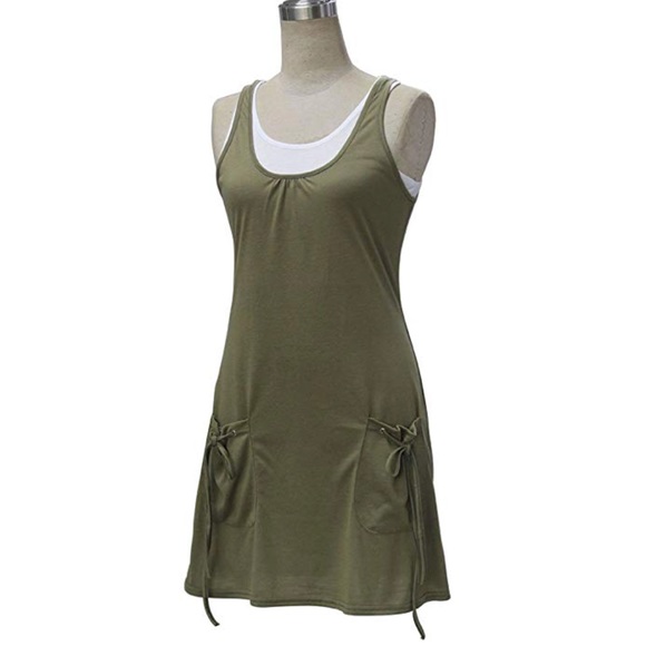 Olive Pocket T Shirt Dress/Undershirt Combination - Picture 3 of 6